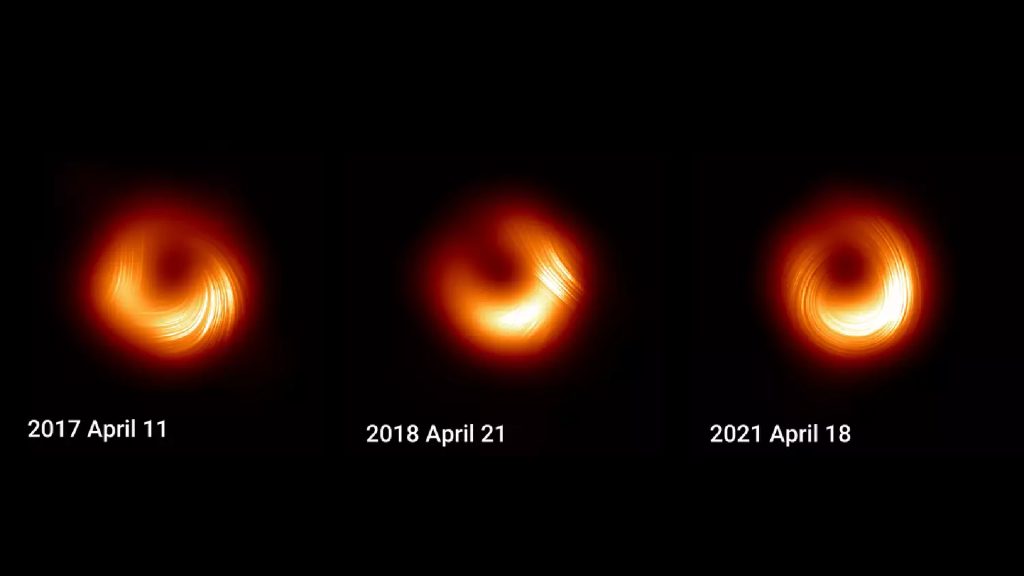 A three-paneled image showing three orange glowing halo shapes