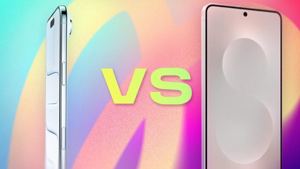 An iPhone Air and a Galaxy S25 Edge separated by "vs".